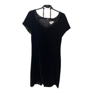 Liz Claiborne Black Velvet Rhinestone Cocktail Dress – Size 14 | Elegant V-Neck